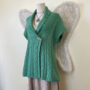 Whimsy Twee Mori Girl Short Sleeve Knit Cardigan Button Front Green Babydoll Y2K